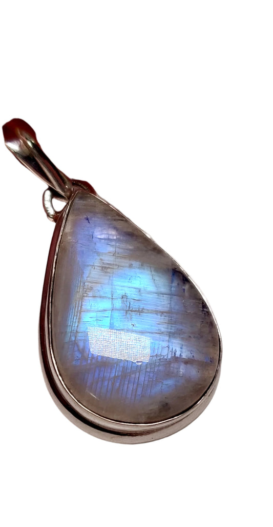 Moonstone Teardrop Pendant w/ Chain, 925 Silver