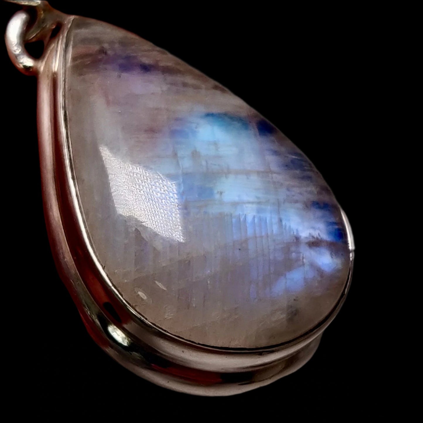 Moonstone Teardrop Pendant w/ Chain, 925 Silver