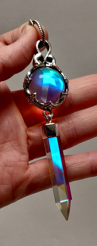 Rainbow Aura Pendant/Keychain, 925 Sterling Silver