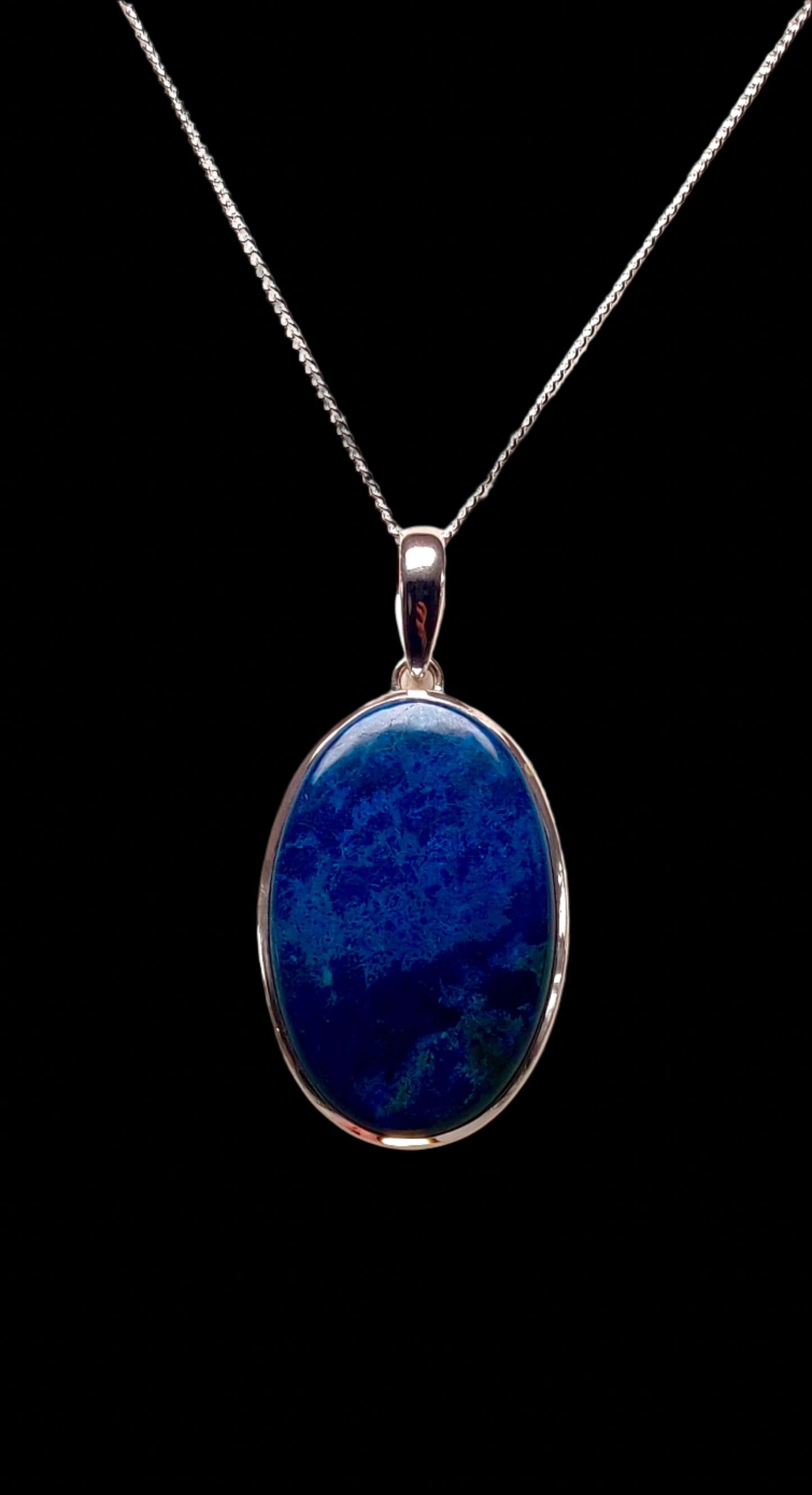 Shattuckite 925 Sterling Silver Oval Pendant - Chain Included