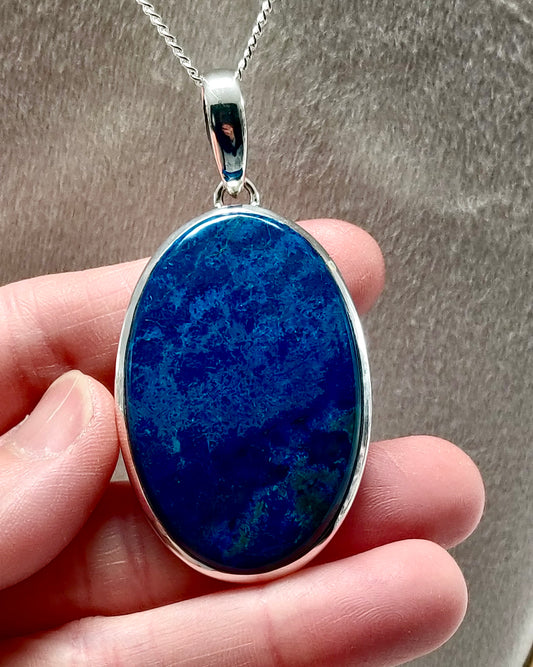 Shattuckite 925 Sterling Silver Oval Pendant - Chain Included