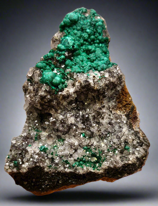 Sparkling Malachite & Drusy Quartz - Mindingi Mine, DR Congo