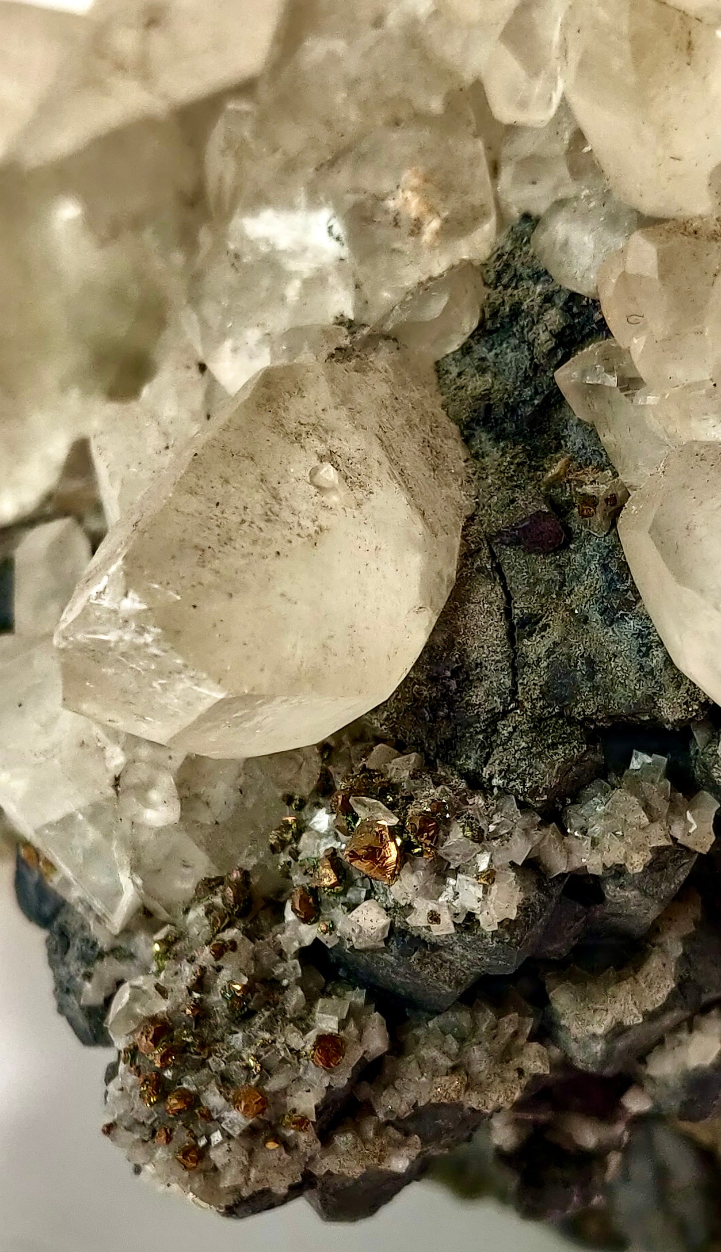Close-up of crystal formations on a white background