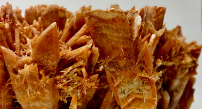 Close-up of brown mineral crystals on a white background