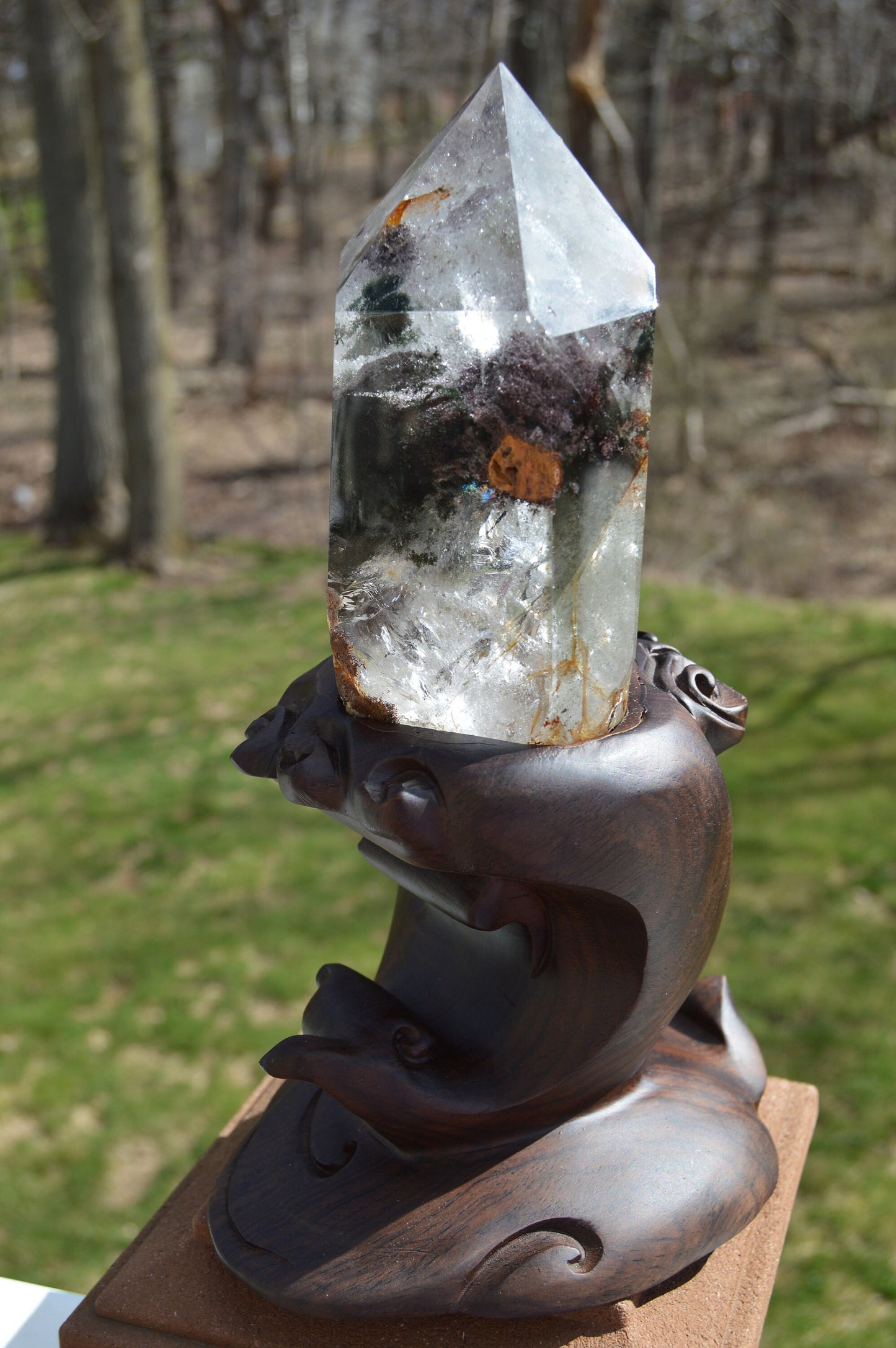 Large Garden Quartz Freeform with Custom Stand, Statement Piece.  A collector's dream!!