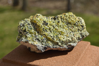 Natural Raw Peridot in Basalt w/ Tourmaline