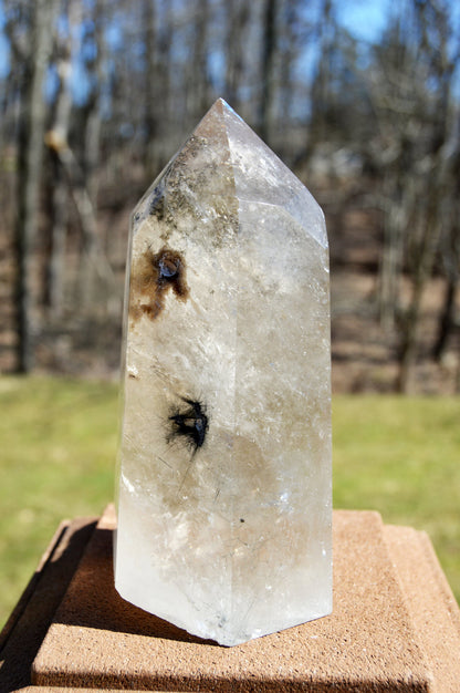 Large Brazilian Smoky Quartz Tower with Black Rutile and Rainbow inclusions