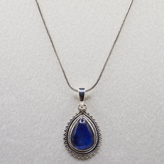 Teardrop Blue Kyanite 925 Silver Pendant with 18" Snake Chain Necklace