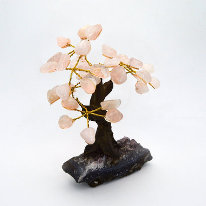 Rose Quartz Crystal Tree on Amethyst Base