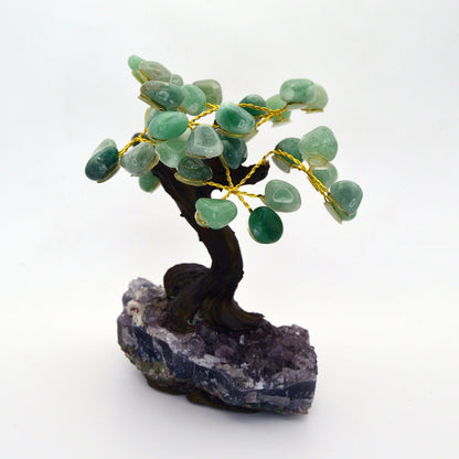 Handmade Green Quartz Gemstone Tree on Amethyst Geode Base