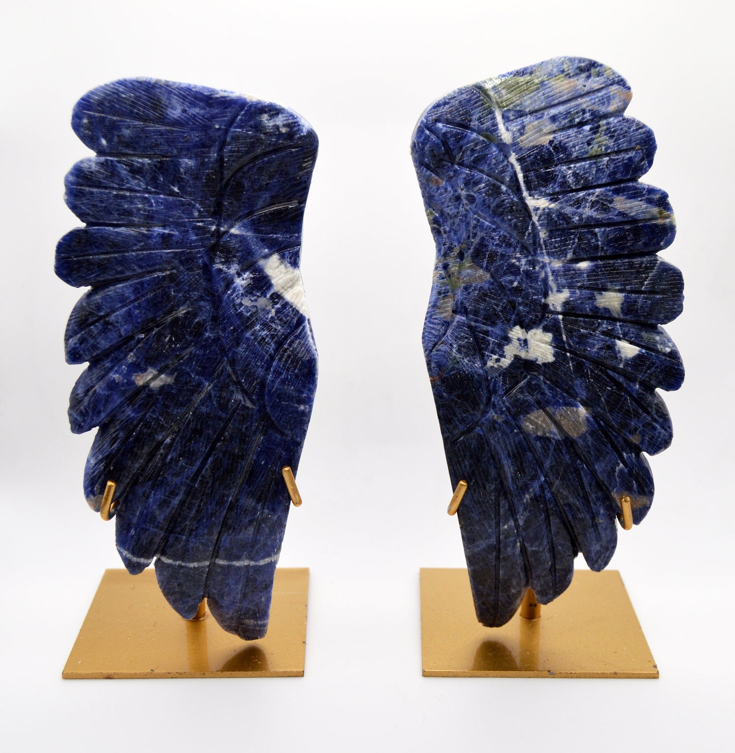 Pair of Sodalite Angel Wings on Gold Stands Success