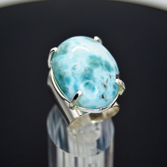 Oval Larimar Silver Wide Band Adjustable Ring