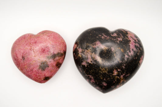 Set of 2 Rhodonite Crystal Puffy Hearts