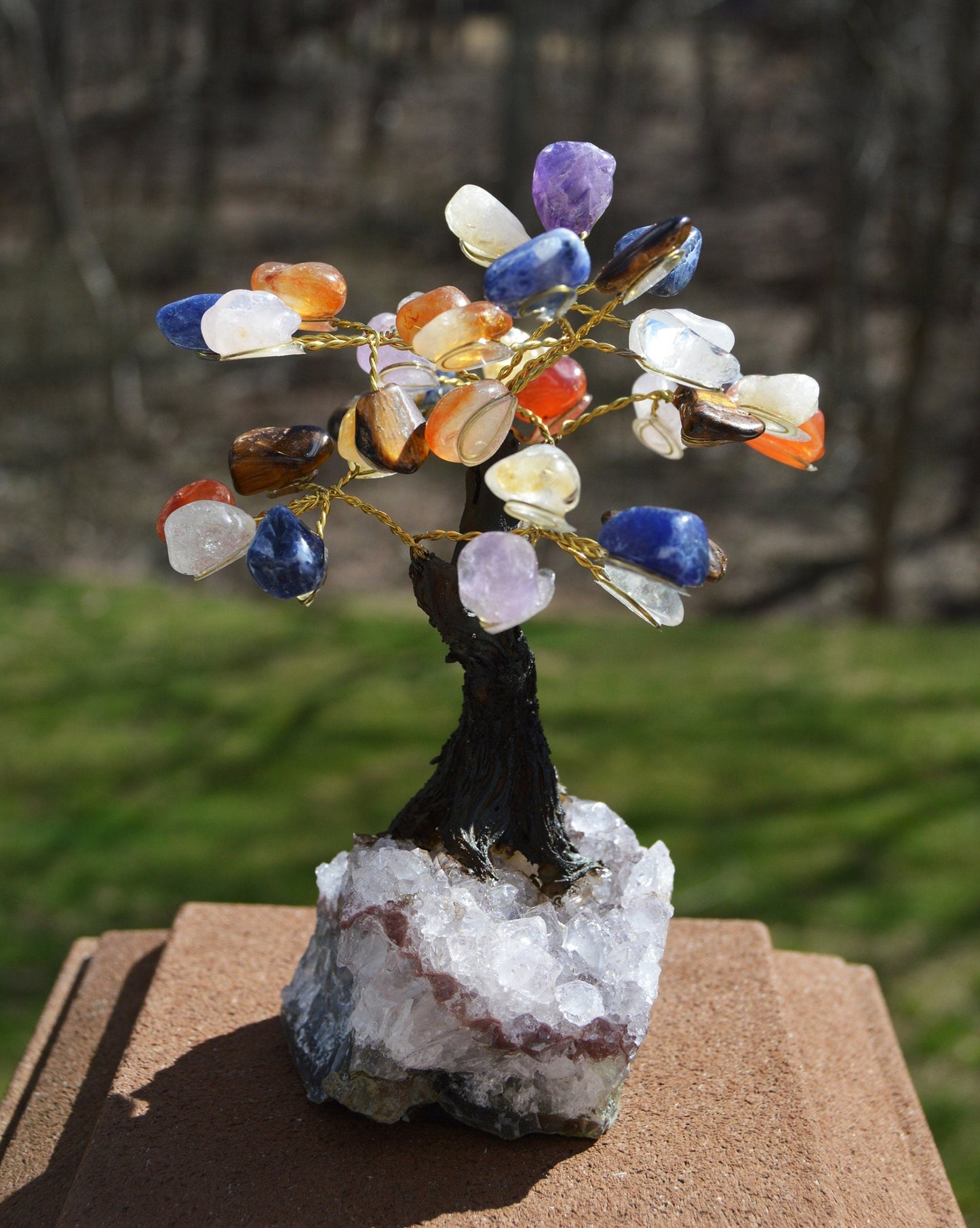 Handmade Chakra Crystal Tree on Amethyst Base