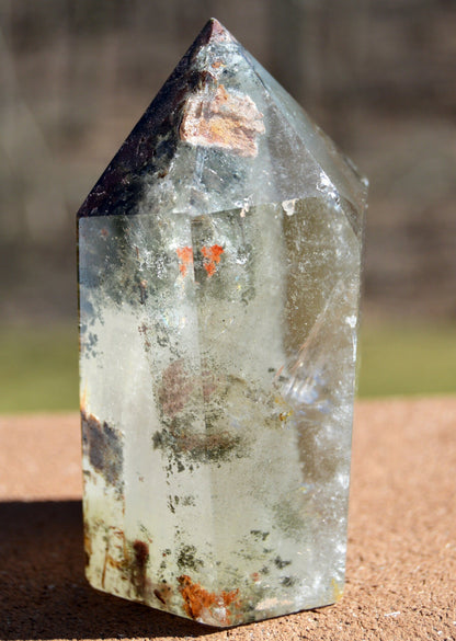 Garden Quartz/Lodolite Phantom with Rainbows and Hematite/Chlorite inclusions