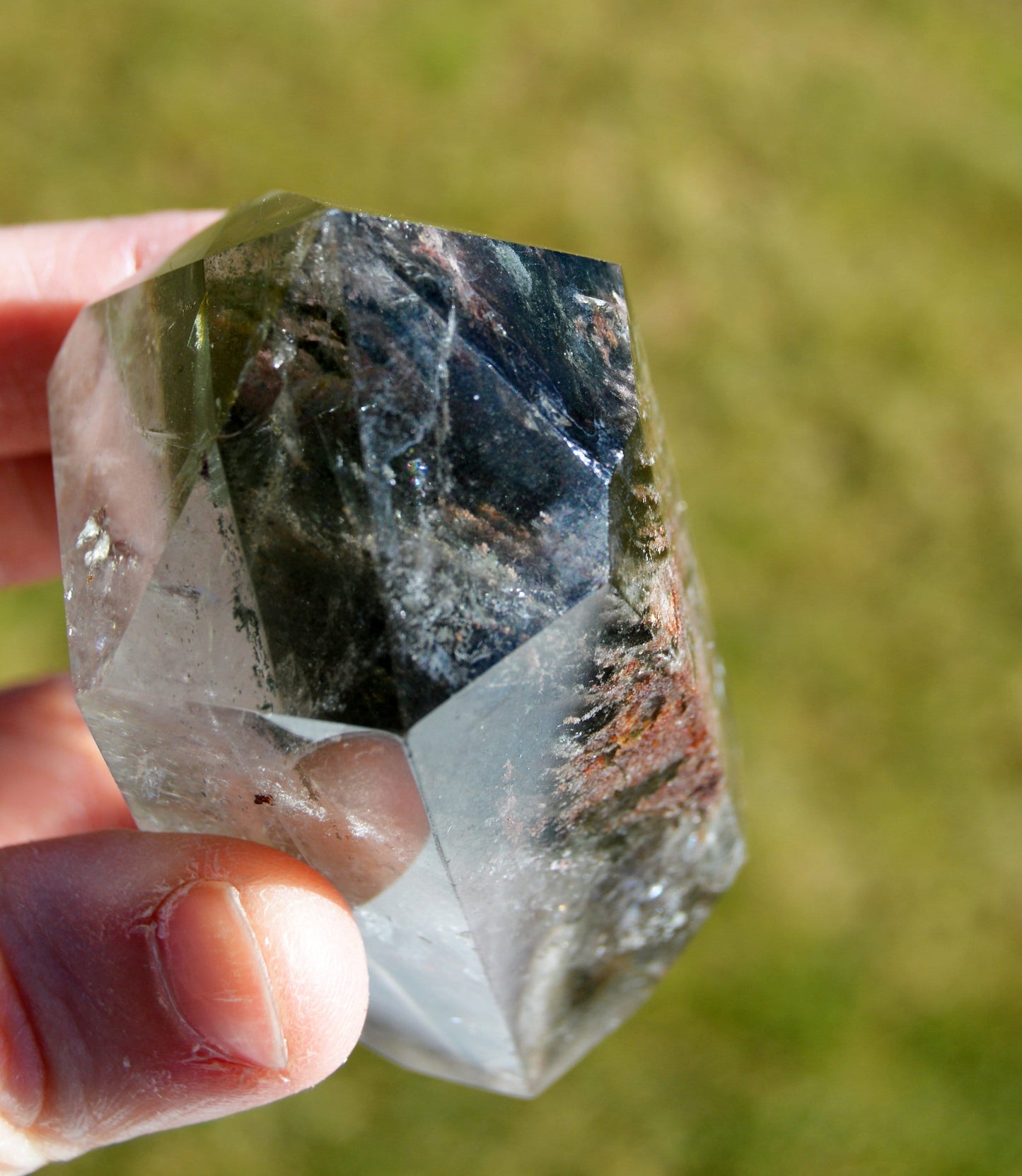 AAA Grade Garden Quartz/Lodolite Phantom with Rainbows and Hematite/Chlorite inclusions