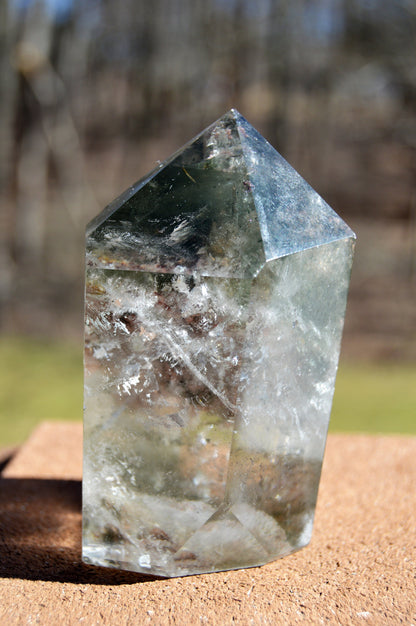 AAA Grade Garden Quartz/Lodolite Phantom with Rainbows and Hematite/Chlorite inclusions