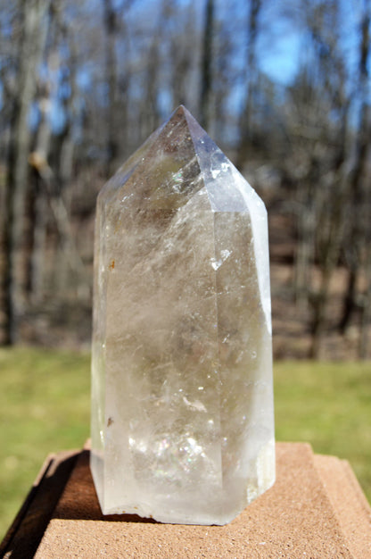 Large Brazilian Smoky Quartz Tower with Black Rutile and Rainbow inclusions