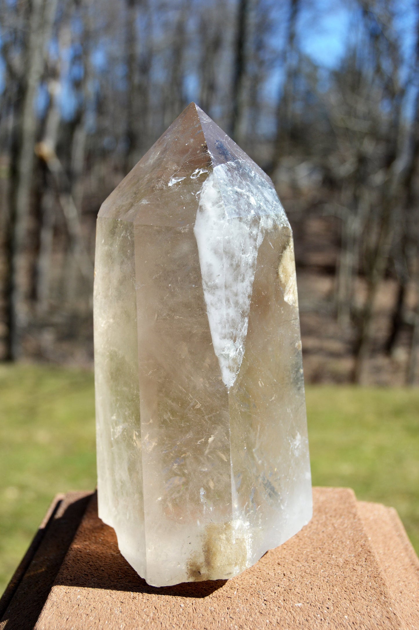 Large Brazilian Smoky Quartz Tower with Black Rutile and Rainbow inclusions