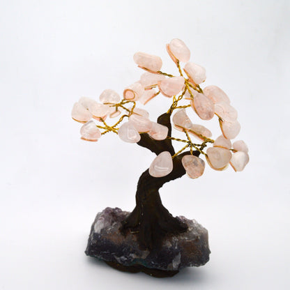 Rose Quartz Crystal Tree on Amethyst Base