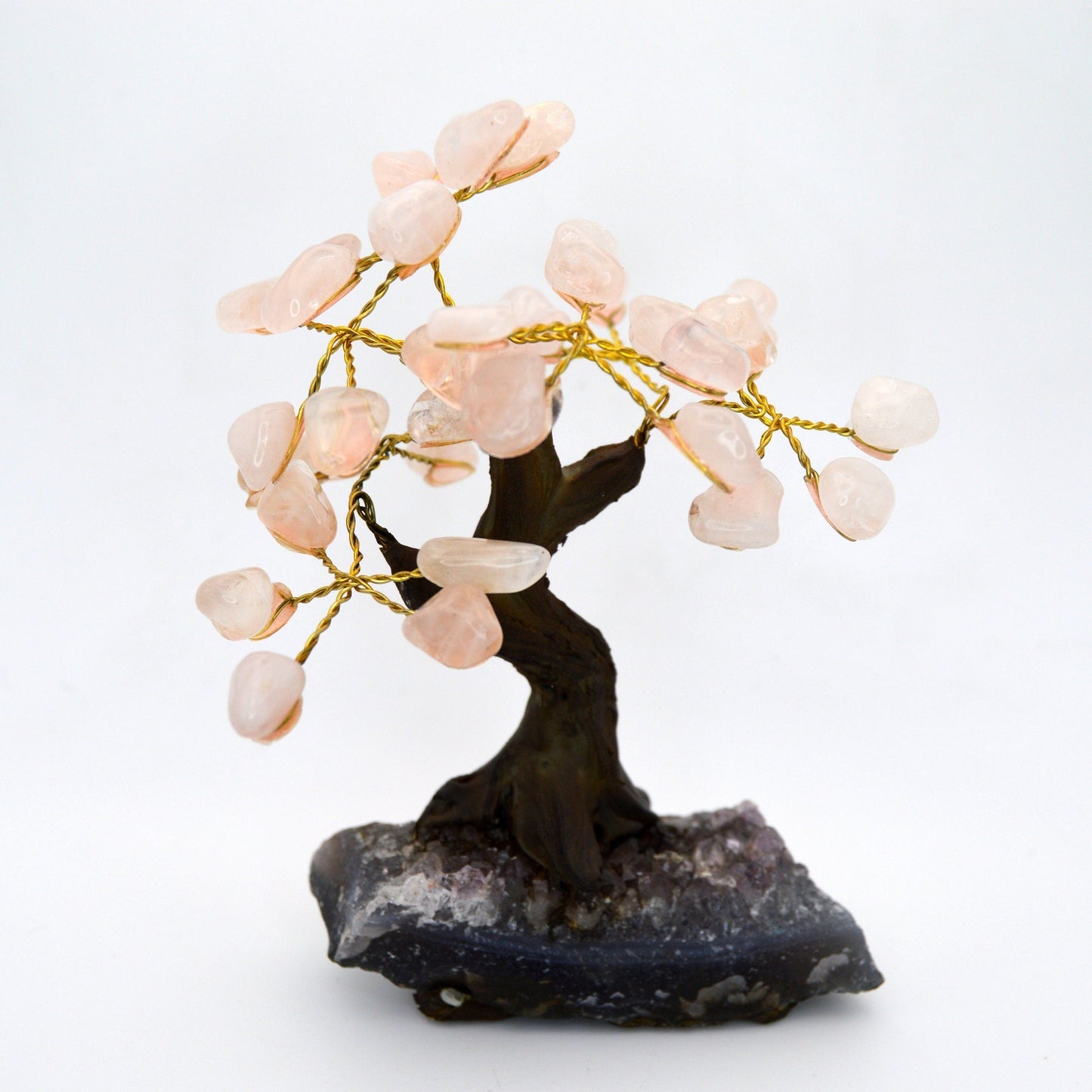 Rose Quartz Crystal Tree on Amethyst Base