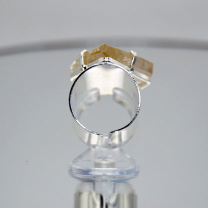 Golden Rutile Citrine Silver Wide Band Adjustable Ring