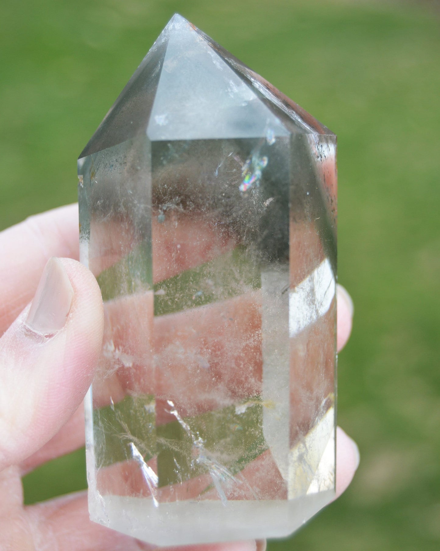 Phantom Chlorite Crystal Quartz Tower with Rainbow Inclusions