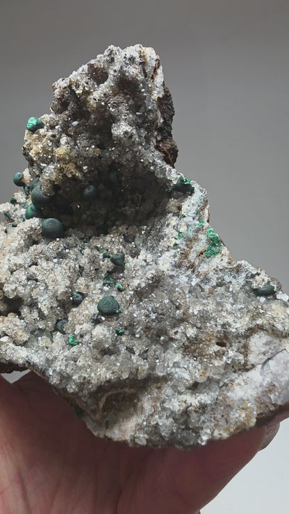 Rare Ball Malachite Spheres on Sparkly Druzy Quartz | Mindingi Mine, DR Congo | 6" / 800g