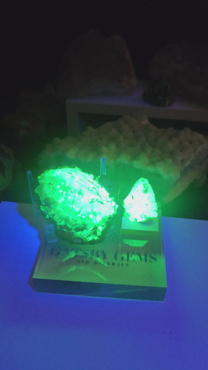 "Christmas" Hyalite Opal Geode | Rare Bi-Color Fluorescence | 594g | Las Trancas, Mexico
