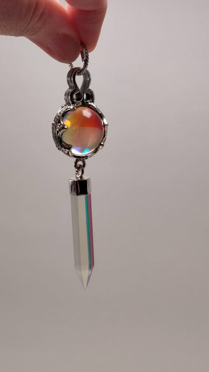 Rainbow Aura Pendant/Keychain, 925 Sterling Silver