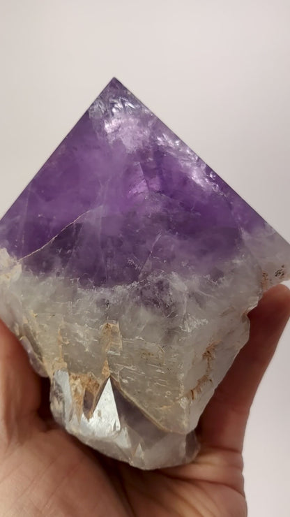 Large Polished Amethyst Point, DR Congo,  Deep Violet Phantoms (1.4kg)